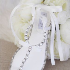 Pearl Sandals with Satin Ankle Strap - Worn Once
